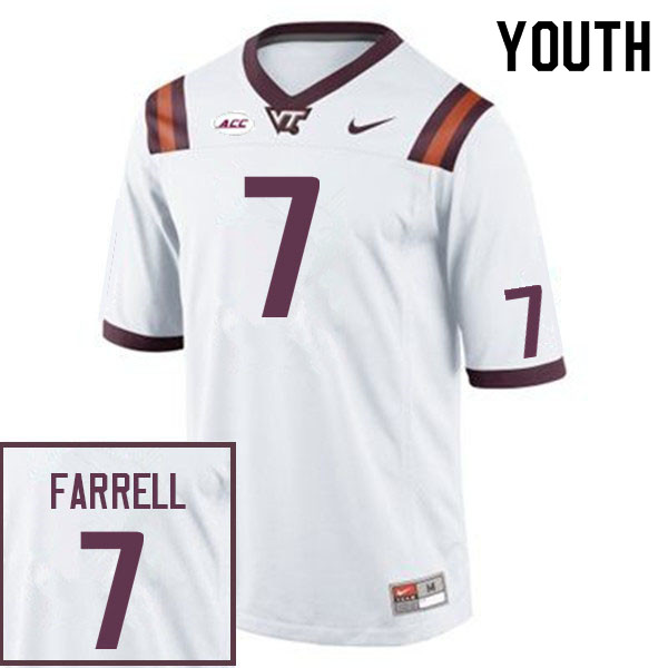 Youth #7 Devin Farrell Virginia Tech Hokies College Football Jerseys Sale-White - Click Image to Close